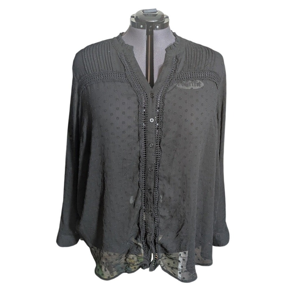 Whimsigoth‎ Black Sheer Mesh Button Up Shirt Torrid 5 5X 28 Witchy Layering